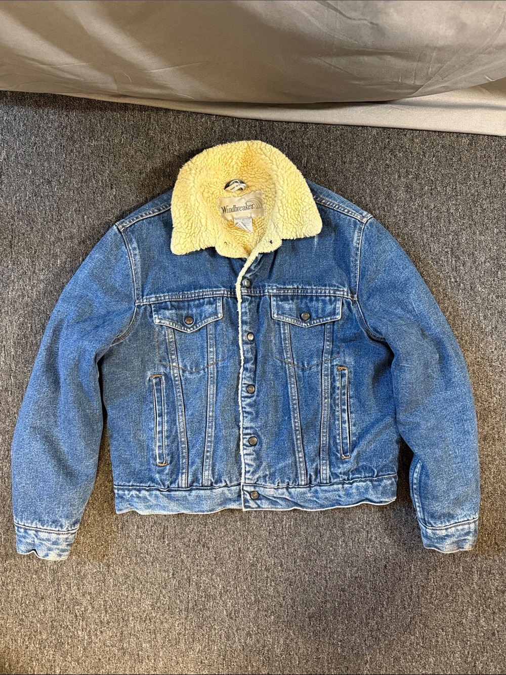 vintage windbreaker blues jean jacket Sherpa lined size Large Stonewash 80's
